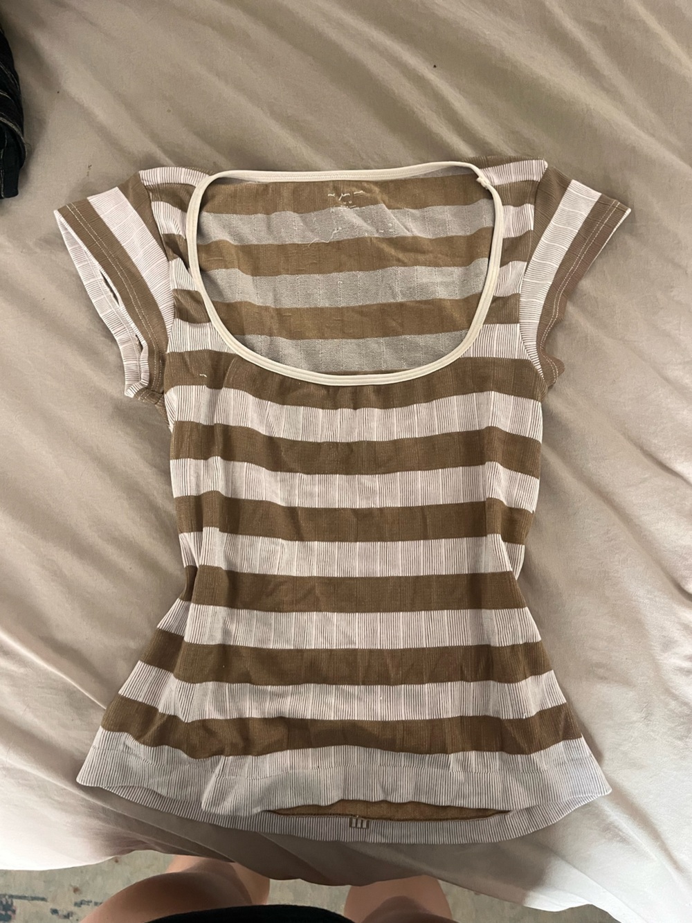 Urban striped form fitting top in Cream and Brown